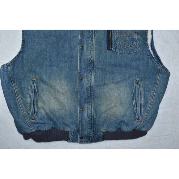 Indigo Red Denim Men's Vest Size 3XL Blue Sherpa Lined Embroidered Cotton Peace - Picture 7 of 16